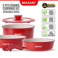 MASAKI 5Pcs Ceramic Coating Non Stick Cookware Set | Oven Safe & Suitable for All Stove Types