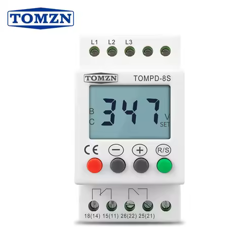 3 Phase Din rail Voltage Monitoring Sequence Protection Relay adjustable Under Over Voltage Protecto
