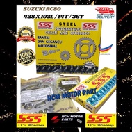 SSS CHAIN AND SPROCKET SET STEEL SUZUKI RC80,RC110,GSX,FX110 428x 102L/14T/36T RANTAI SPOKET SATU SE