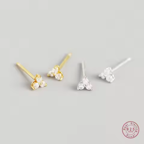 925 Sterling Silver Inlaid Crystal Geometric Clover Stud Earrings Light Luxury Mature Glamour Women 