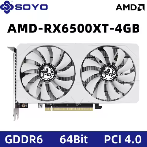 SOYO AMD Radeon RX6500XT 4G Graphics Card GDDR6 Video Memory Gaming Card HDMI-compatible DP Port Dir