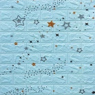 Wallpaper 3D Modern Foam motif bata star biru