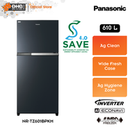 [SAVE 4.0] Panasonic NR-TZ601BPKM 610L Inverter 2-Door Fridge Top Freezer Refrigerator - NRTZ601BPKM
