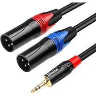 Disino 1/8 Inch to Dual XLR Male Y-Splitter Cable,Unbalanced 3.5mm Mini Jack TRS Stereo Aux to Doubl