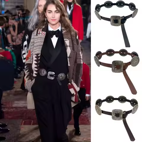 Y2K Metal Carved Belts Western Style Cowboy Wide Bohemian Style Belts Ethnic Style Vintage Ethnic St