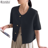 ZANZEA Women Korean Round Neck Short Sleeve Casual Blazer
