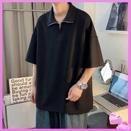 baju t shirt lelaki berkolar baju t shirt lelaki Baju polo wafel Jepun lengan pendek kemeja-T lelaki musim panas trend kacak kapas berat separuh zip baju separuh lengan