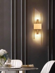 1入金色/黑色水晶牆燈,帶不鏽鋼燈罩,適用於客廳、臥室、廚房,led G9光源