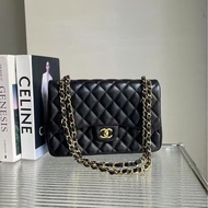 🔥新到：99🆕 Chanel/香奈兒黑金雙蓋 cf 大號單肩斜挎包25開，尺寸：33*23cm