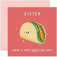Old English Co. Funny Birthday Card for Sister - 'Spec-Taco-lar' Birthday Card for Her - Hilarious F