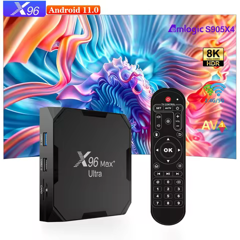X96 Max+ Ultra Smart TV Box Amlogic S905X4 Quad Core 4GB RAM 32GB/64GB ROM Android 11.0 2.4G 5G WiFi