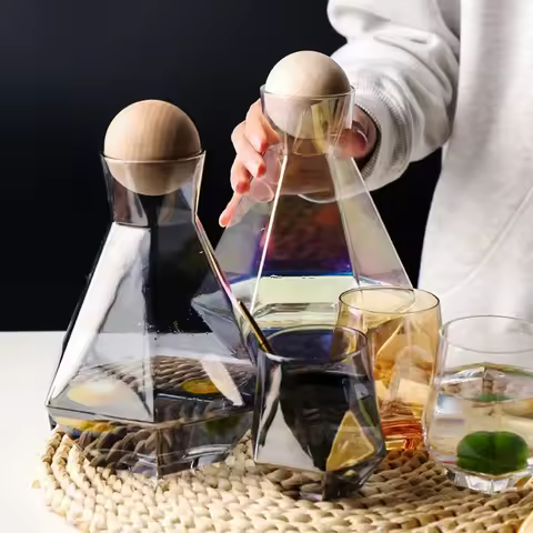 1300ml Large Capacity Hexagonal Cold Water Kettle Handmade Glass Juice Pot Household Heat-resistant 