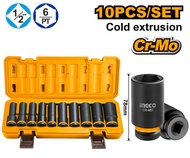 INGCO ชุดลูกบ๊อกซ์ลม 1/2 นิ้ว ยาว 78 มม. 10 ชิ้น รุ่น HKISSD12102L