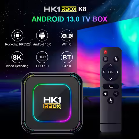 Smart TV Box HK1 RBOX K8 RK3528 Android 13 RGB Light 4GB 32GB 64GB WiFi6 BT 5.0 4K 8K Video Media Pl