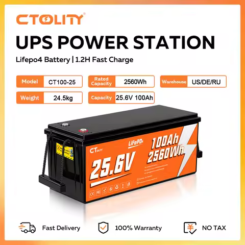 CTOLITY 25.6V LiFePO4 Battery 2560Wh Rechargeable Batteries 4000+ Cycle 100A BMS For RV Boat Solar G