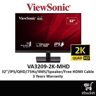 VIEWSONIC VA3209-2K-MHD LCD MONITOR ( 32"/ 2K QHD/ IPS/ 75Hz/ 4MS/ HDMI+DP) Computer Monitor
