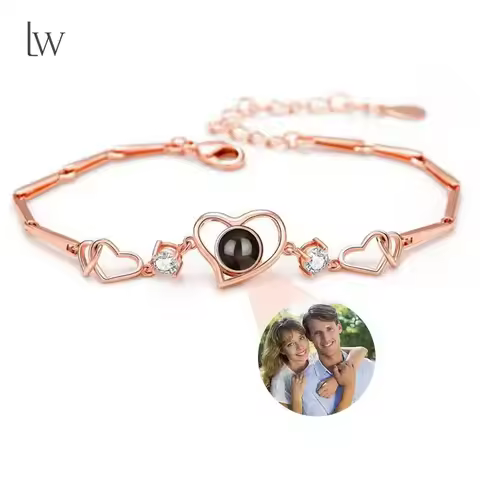 Personalized Heart Bracelet with Picture inside Custom Photo Projection Bracelet Photo Memorial Brac