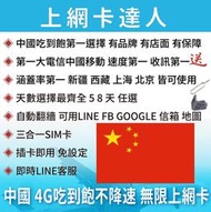 5天 上網卡 高速4G 吃到飽 不降速 中國 大陸 自動翻牆 可用LINE FB 即插即用免設定 有效期限至03/31