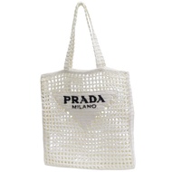 白色 拉菲草編織 Crochet 肩背包【PRADA 普拉達】 1BG393