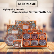 Premium Quality Ceramic Dinnerware Gift Set With Box Bohemian Style Mangkuk Seramik Raya Gift Wedding Gift Door Gift