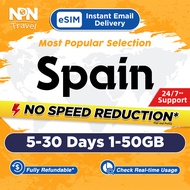 Spain eSIM 5-30Days 1-50GB 5G/4G Data | Instant 24h Email Delivery | High Speed Travel Data Spain SI