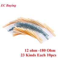 230pcs 1/4w Resistance 5% 12 ohm -180 Ohm Metal Film Resistor Resistance Assortment Kit Set 23 Kinds