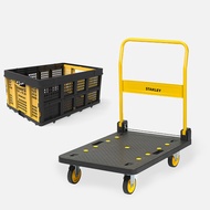 [特價](組合) STANLEY重型全塑平板手推車+折疊置物籃25kg