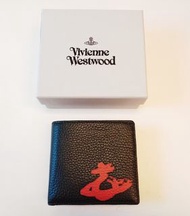 全新正品 Vivienne Westwood 經典款 紅色土星Logo 黑色真皮短夾