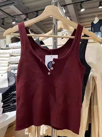 Vintage Solid Slim Waffle Tank Tops Women Casual Summer Cotton Sleeveless Raw Hem Vests Female Y2k S