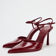 original NEW imported ZARAˉ 2024 Fall/winter New Womens Shoes Black Patent Leather Effect Pointed An