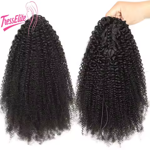 12A Afro Kinky Curly Human Hair 3C 4A Clip-in Ponytail 8-24'' 1B427 Color Brazilian Virgin Remy Long
