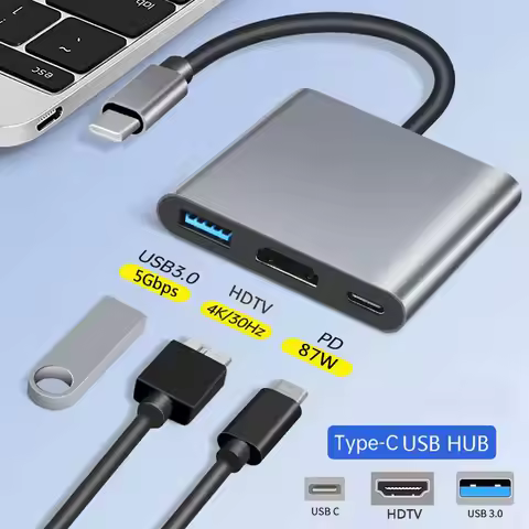3-in-1 USB C Hub 100W Power USB 3.0 4K HDMI-compatible for MacBook Surface Chrome Steam Deck Stable 
