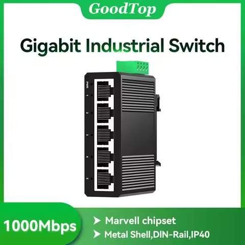 GoodTop 5 Port Gigabit Industrial Switch 1000Mbps Mini Industry Ethernet Switch DIN Rail Mounted Plu