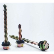 Hexagonal Drill Bit Screw Double-Walled With Steel Nut 12 Length 3/4"-4" Rainbow Zinc Plated