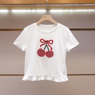 T9E6 Women’s Bow Knot Ruffle Short Sleeve T-Shirt - Sweet Summer Design