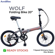 WOLF 20” Folding Bike with Gears Foldable Bicycle 7-Speed Shimano Gear