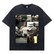 f1 Movie 4dx Pure Cotton T-Shirt Washed Distressed Short Sleeve Retro American Formal Shoulder Hip-H