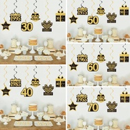 12pcs/Set Black Gold Birthday Spiral Set, 30th 40th 50th 60th 70th Birthday Spiral, Happy Birthday P