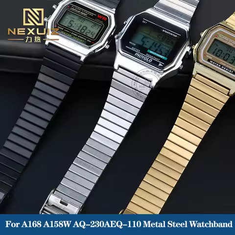 For Casio Vintage WatchStrap a168w AEQ-110 A168 A158W 159 A169 B650 AQ230 700 Metal Stainless Steel 