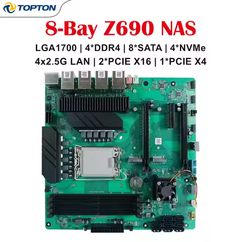 8-Bay Z690 NAS Motherboard, 4DDR4, 8SATA, 4M.2 NVMe, 42.5G LAN, 3*PCIE Slots, M-ATX Firewall Server 