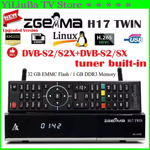 [Genuine]Newest Zgemma H17 TWIN Best Dual-mode Satellite TV Receiver DVB-S2/S2X+DVB-S2/SX 32GB 4K UH