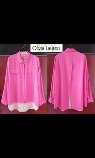 超美 韓星金泰熙代言品牌【Olivia Lauren】亮麗桃紅 內裡米白雪紡 長版衣