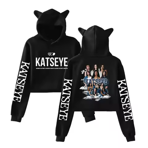 Girl Group KATSEYE Graphic Hoodie Women Casual Vintage Sweatshirt Cute Cat Ear Crop Tops Hot Katseye