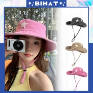 Stylish thick khaki fabric star-embroidered cowboy hat, Korean personality fashion bucket hat Mu193
