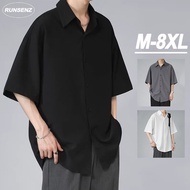 8XL Plus Size Short Sleeve Shirt for Men Simple Plain Color Thin Oversized Shirt