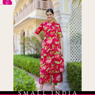 {**ส่งฟรี**} SMALL INDIA 🌺 Magenta Floral Printed Traditional Wear Kurti Set ชุดเซ็ทเสื้อกางเกง 🌺 Wo
