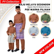 🔸PG5 / Baju Melayu Budak & Dewasa Slim Fit Cotton / Rich Brown Olive Green Grey Teal Blue / RAYA BMC