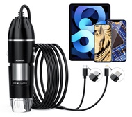 USB Digital Microscope, 50x-1600x Magnification Handheld, 1440P HD 8 LED Lights, Portable Microscope