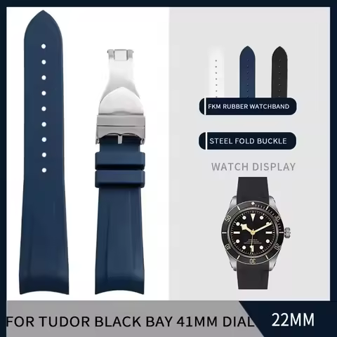 22mm Curved End FKM Fluororubber Watch Band For Tudor Strap Black Bay Pelagos Watchband Black Bay GM