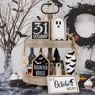 6 Pieces Halloween Table Decorations Ornaments 3D Flat Halloween Silly Decorations | Bat Coffin, Hou